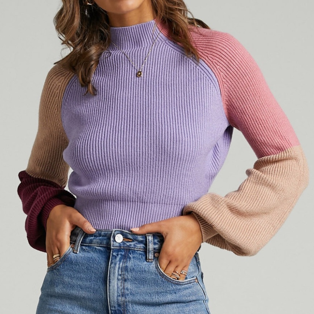 Showpo KENSLEY COLOUR BLOCK TURTLENECK BALLOON SLEEVE KNIT Size US4, Never Worn